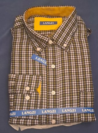 Camisa LANGZI Talla L Cuadros Negra y Amarilla