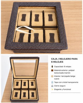 Caja para 6 relojes con tapa de cristal