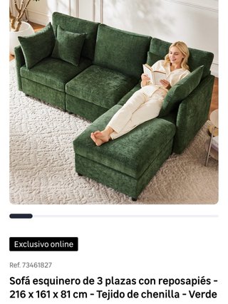 Sofá esquinero verde 3 plazas nuevo
