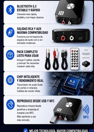 Receptor Bluetooth LOOCID 5.3 RCA AUX Jack 3.5mm