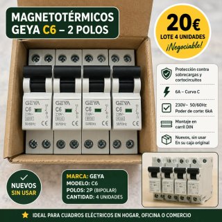 Magnetotérmicos Geya C6 - 2 Polos (4 Unidades)