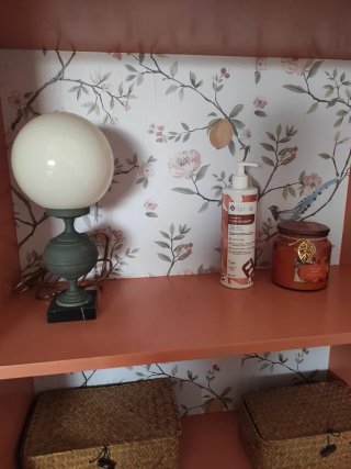 Estantería librería verde y naranja artesanal