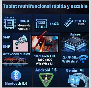 Tablet Android 15. 10 Pulgadas. 8GB RAM 64GB HDD