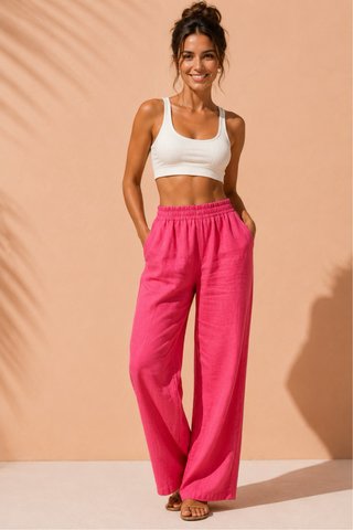 Pantalón de lino rosa