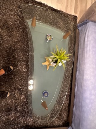 Mesa de centro cristal y madera patas