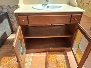 Mueble lavabo baño madera y cerámica