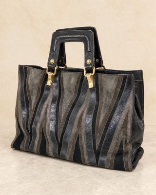 Bolso Vintage Piel Negro y Gris