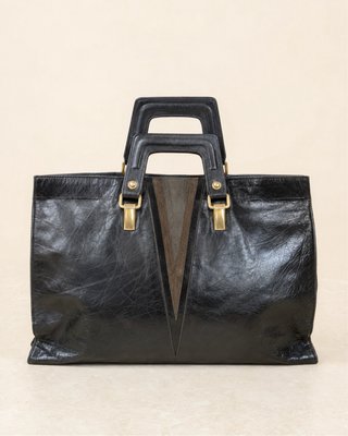 Bolso Vintage Piel Negro y Gris
