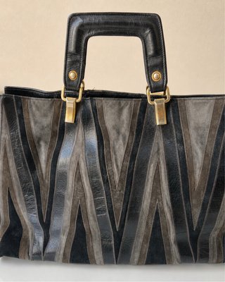 Bolso Vintage Piel Negro y Gris