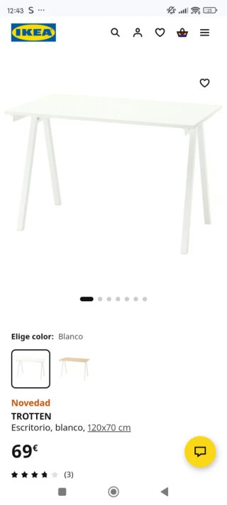 Escritorio IKEA TROTTEN Blanco 120x70 cm