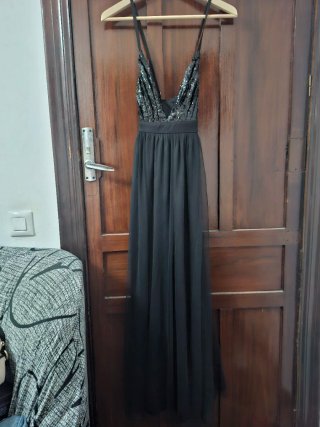 Vestido largo negro lentejuelas M