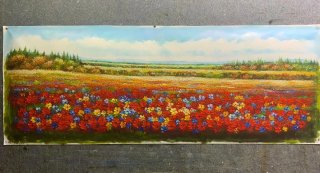 Cuadro  paisaje floral pintado al oleó lienzo