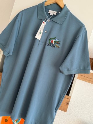 Polo Lacoste Azul acero con Cocodrilo Ciclista