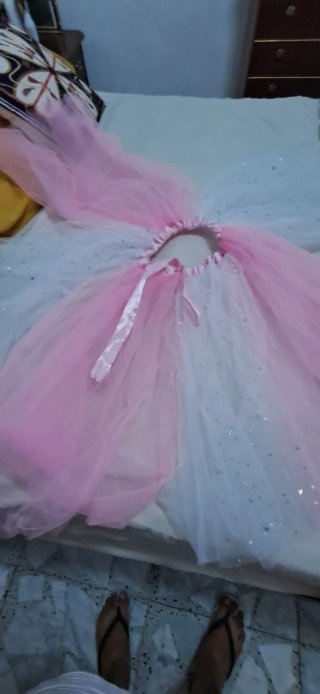 Falda de tul rosa y blanco