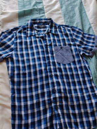 Camisa Pull&Bear cuadros azul y blanco Talla M