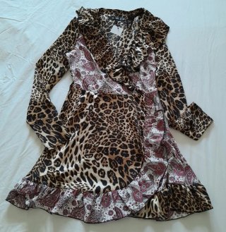 Abito Missguided Animalier Ruffle Tg XS/S Nuovo