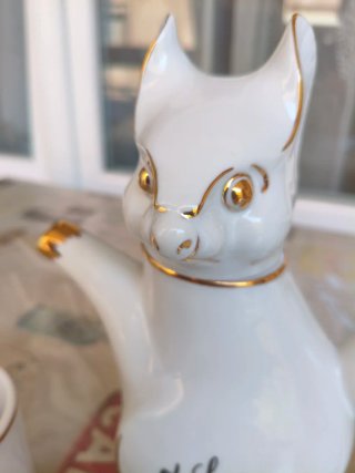 Chocolatera de porcelana con 6 tazas vasos
