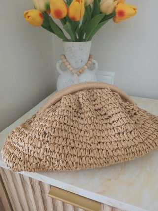 Bolso Clutch Rafia Mango Grande Beige