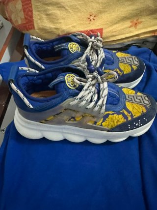 Scarpe Versace Chain Reaction Blu Oro Nuove