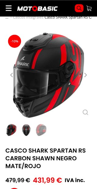 Casco Shark Spartan RS Carbon Nuevo con pilok 120