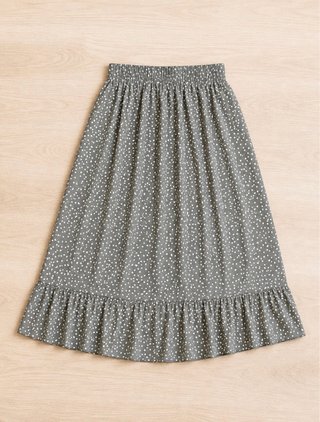 Falda midi asimétrica gris con lunares blancos