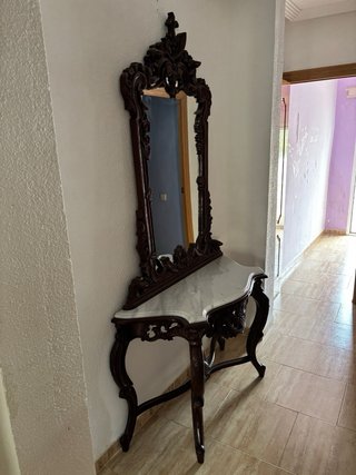 Mueble de entrada madera y mármol
