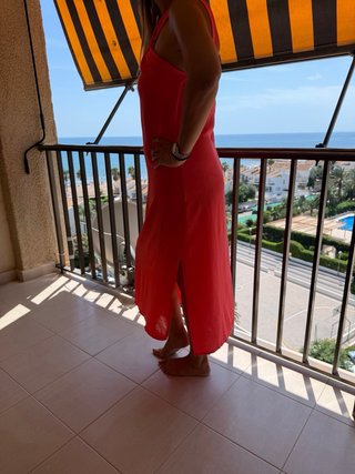 Vestido rosa/coral  largo con nudo