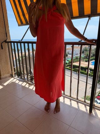 Vestido rosa/coral  largo con nudo
