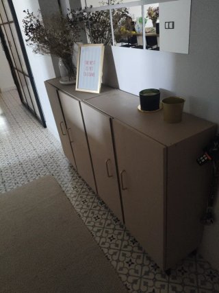 Mueble zapatero/entrada beige y dorado
