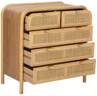 Cómoda Madera y Ratán 80x40x81cm 5 Cajones