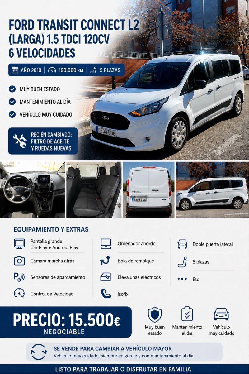 Se vende Impecable Ford Transit Connect L2 (larga) - foto 1