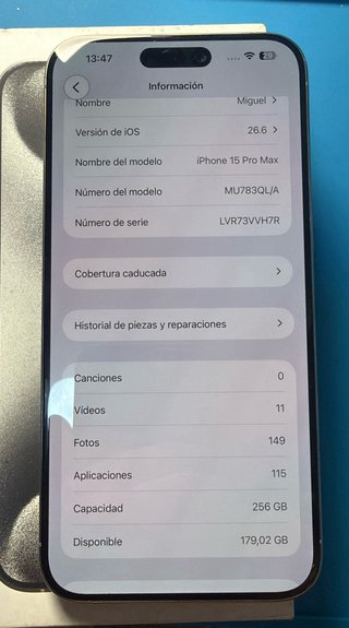 iPhone 15 Pro Max 256GB Titanio Gris.