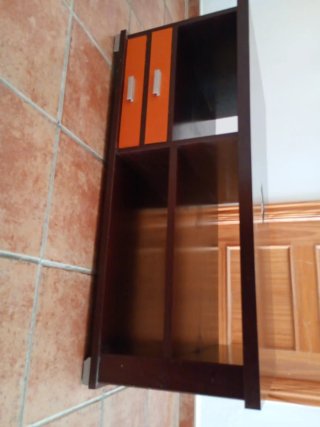Mueble auxiliar madera maciza marrón y naranja