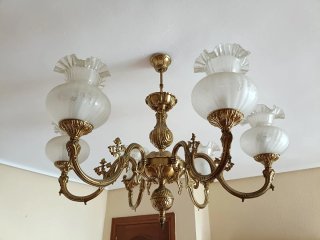 Lámpara clásica metal dorado y cristal