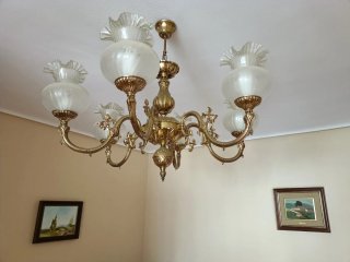 Lámpara clásica metal dorado y cristal