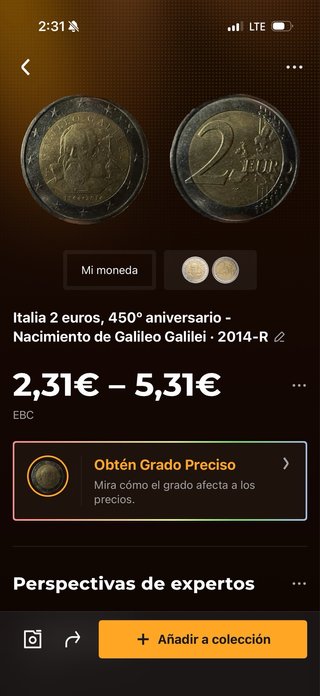 Moneda 2€ Italia Galileo Galilei 2014
