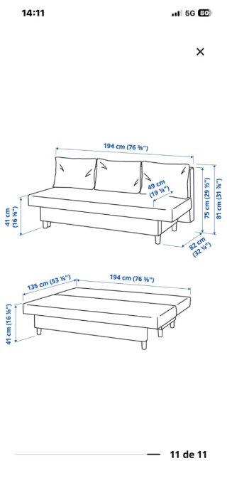 Sofá cama gris de tela