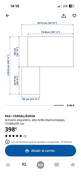 Armario esquinero PAX Ikea blanco
