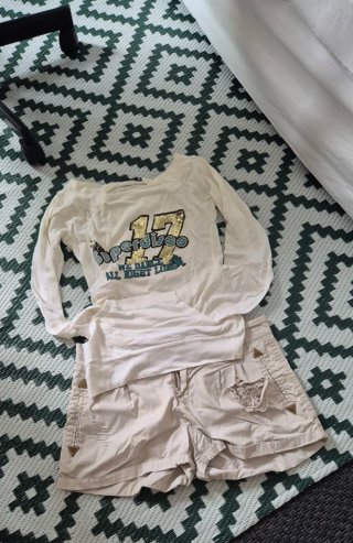 Conjunto Top y Shorts Beige/Blanco