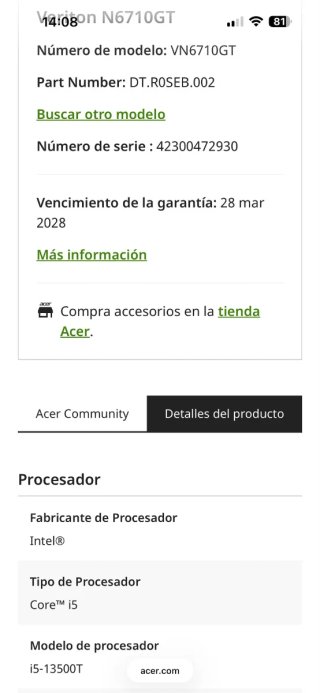 Mini PC Acer Veriton N6710GT Intel vPro