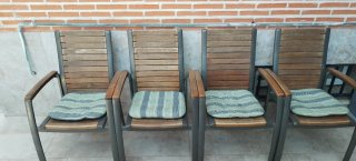 Mesa y 4 Sillas Jardín Madera y Aluminio