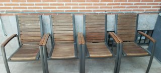 Mesa y 4 Sillas Jardín Madera y Aluminio