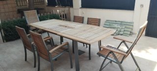 Mesa y 4 Sillas Jardín Madera y Aluminio