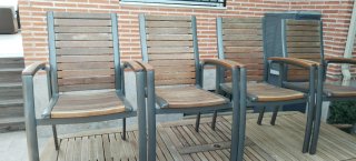 Mesa y 4 Sillas Jardín Madera y Aluminio