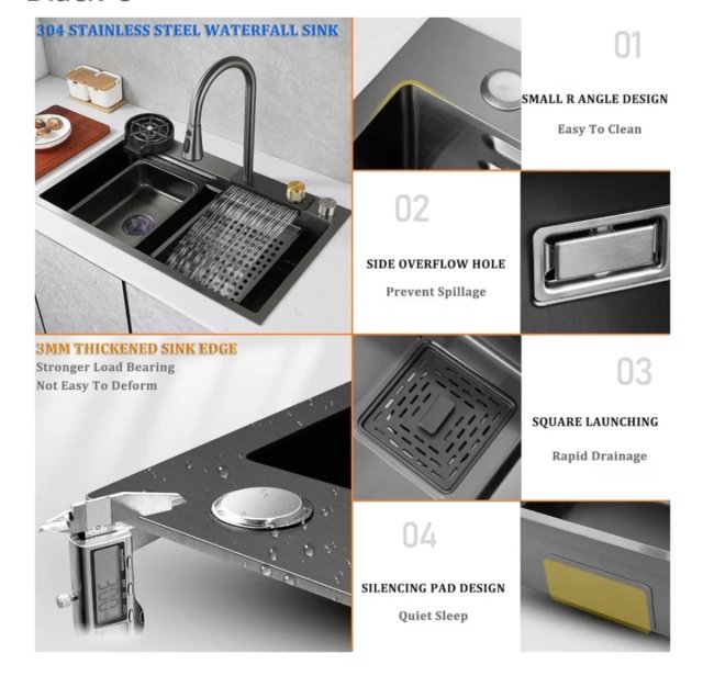 Fregadero Cocina Acero Inox 304 gris