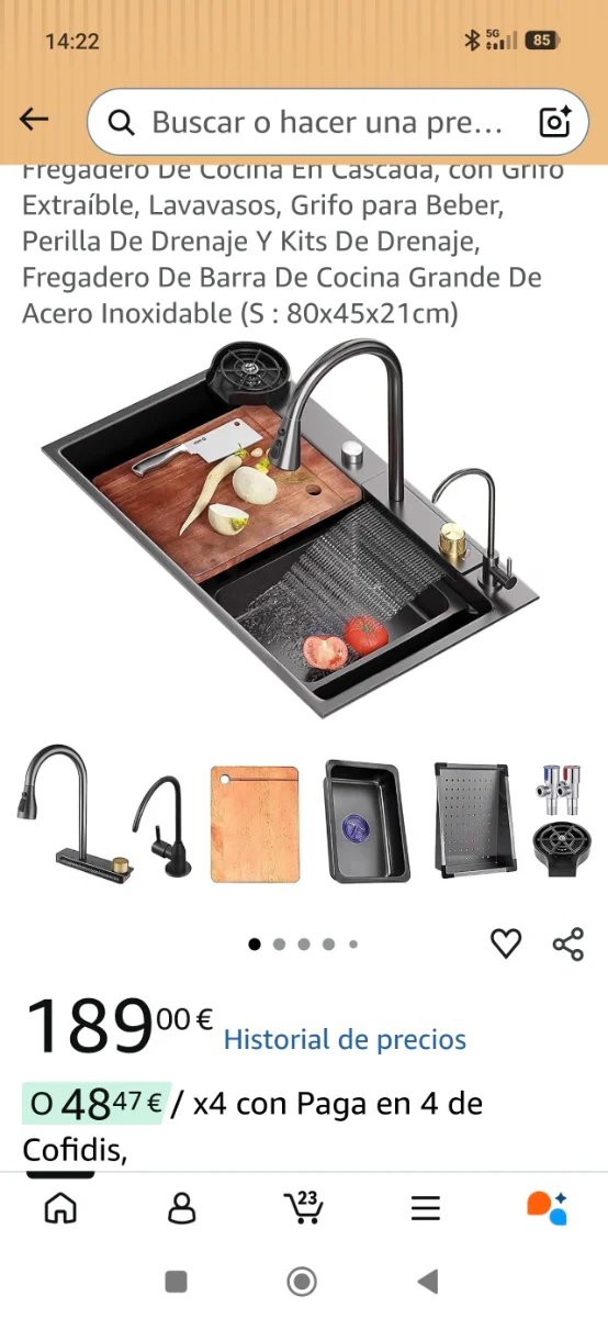 Fregadero Cocina Acero Inox 304 gris