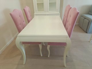 Juego 4 sillas tapizado rosa