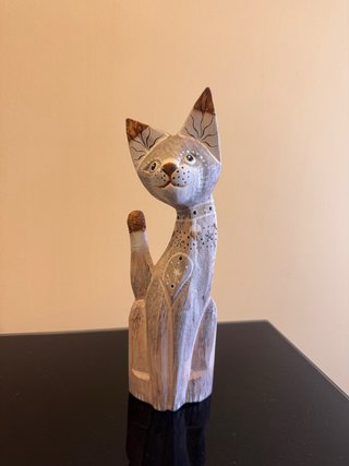 Adorno Gato Madera Tallado 25 cm altura