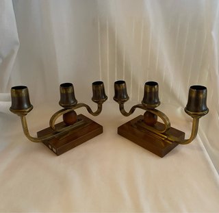 Coppia Candelabri Ottone Art Déco Anni '30-'50