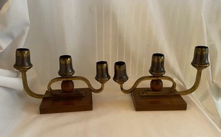 Coppia Candelabri Ottone Art Déco Anni '30-'50